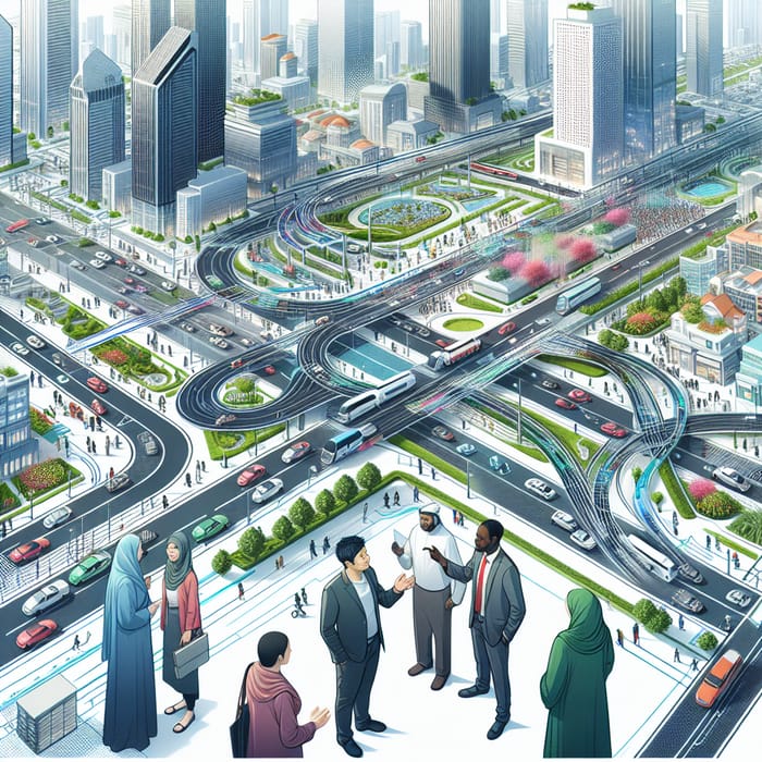 Modern Cityscape Connection: Diverse Urban Crossroads