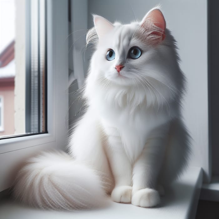 Beautiful White Cat with Piercing Blue Eyes