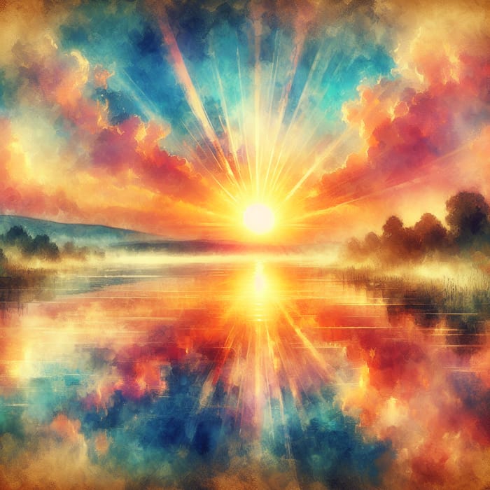 Dreamy Sunrise Over Serene Lake | Watercolor Painting