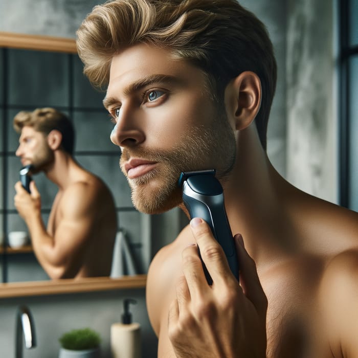 Man Mewing with Electric Shaver | Grooming Scene