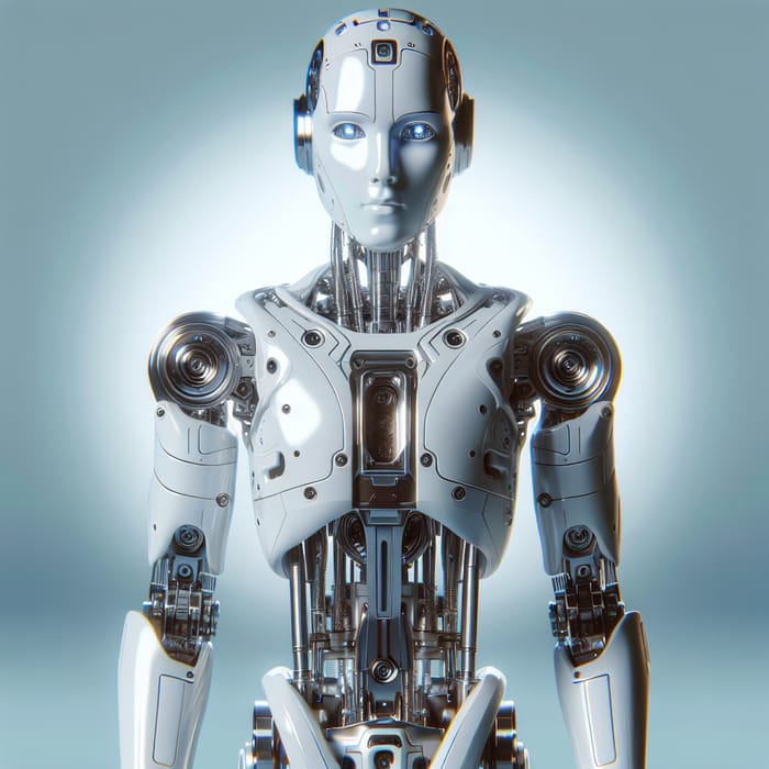 Advanced AI Robot in Front View - Light Blue Background