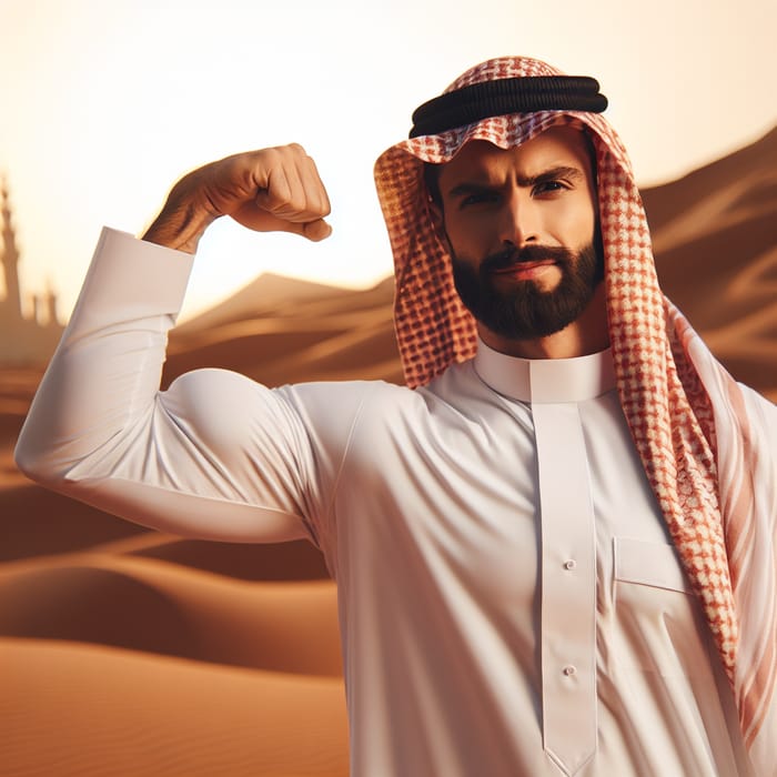 Strong Saudi Man Embracing the Sunset