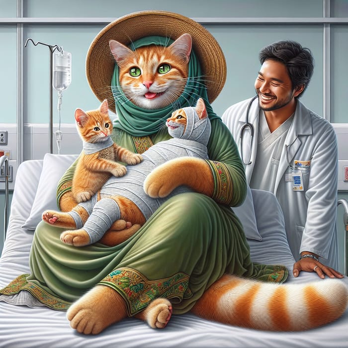Heartwarming Ginger Cat & Kitten Hospital Scene