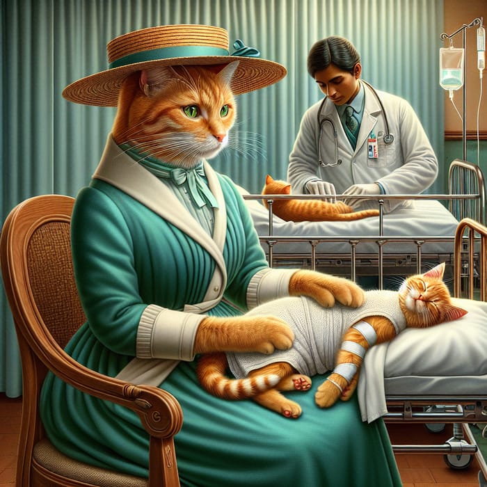 Ginger Cat & Kitten Hospital Scene | Realistic Hyper-Realism Art