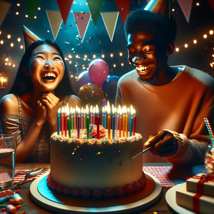 Joyful Birthday Party with Cake and Smiles, AI Art Generator