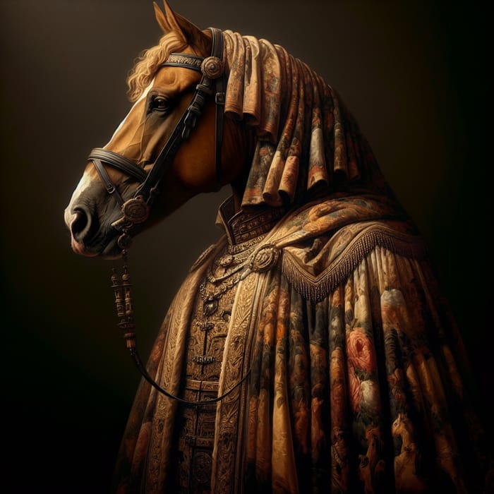 Majestic Horse in Ornate Robe | Rich Earthy Tones