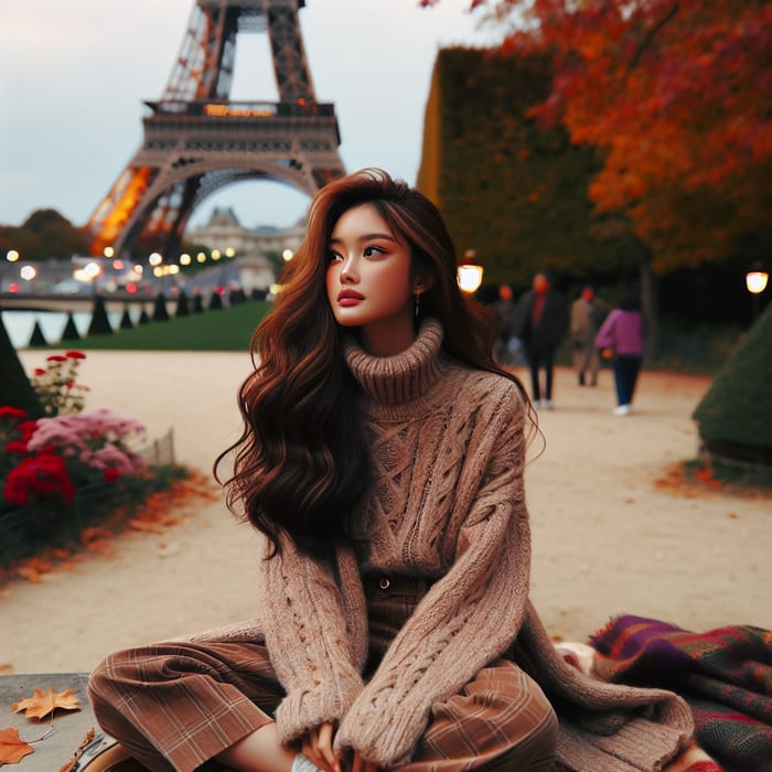 Autumn Romance: Girl at Eiffel Tower