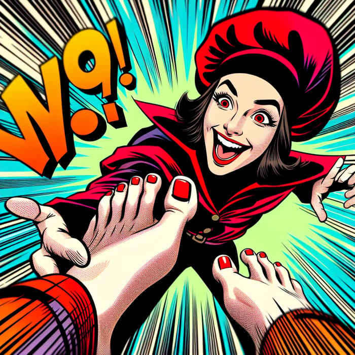 Playful Harley Quinn in Red & Black Attire - Vibrant Comic Style Scene