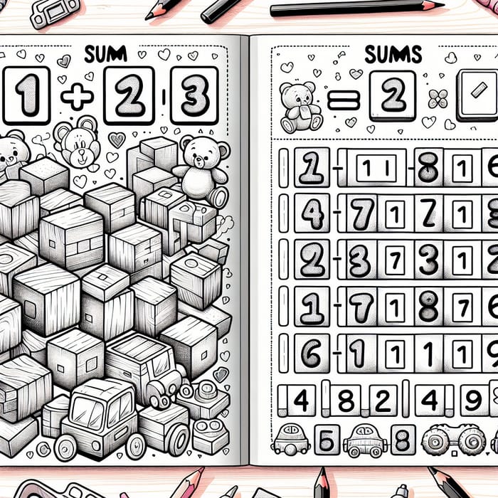 Coloring Book: Add 1+1 to 1+9 with Wooden Cubes & Toys