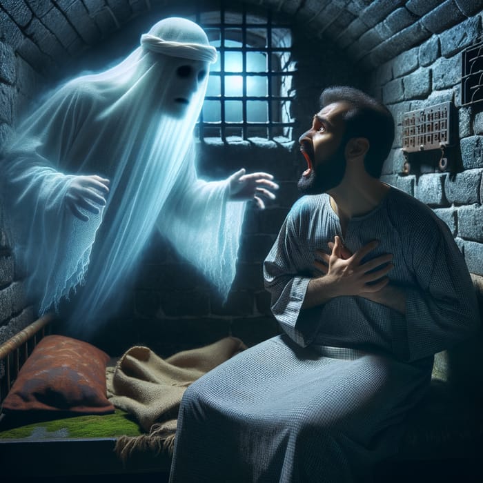 Ethereal Ghost Visits Middle-Eastern Prisoner at Night - Haunting Encounter