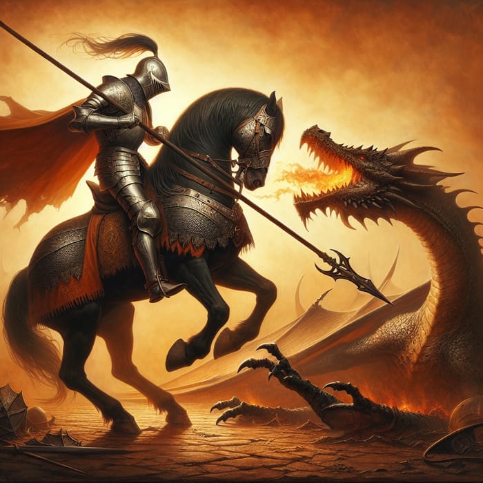 Brave Knight Defeats Dragon with Spear