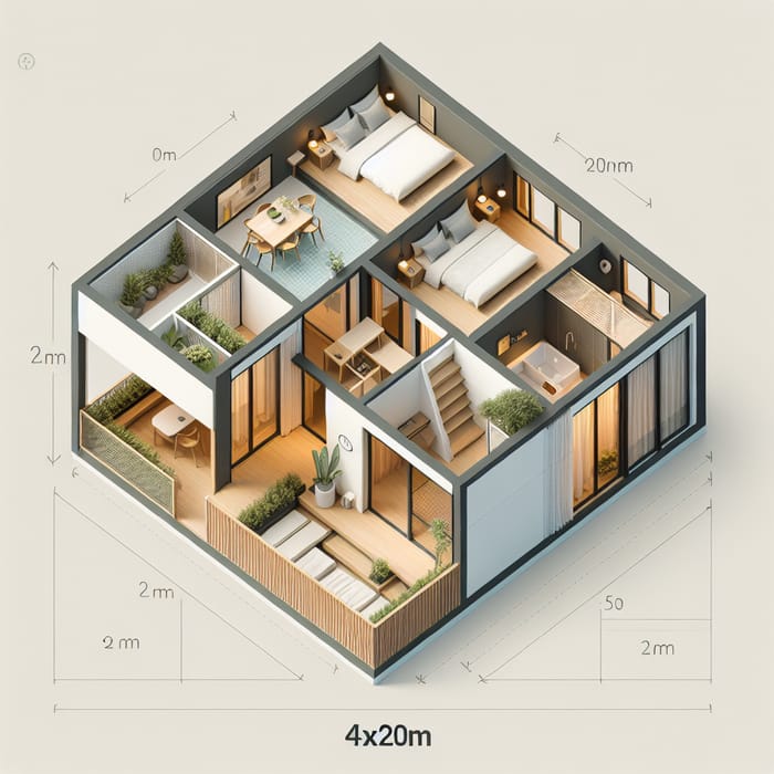 Modern Minimalist 4x20m Slim House Floor Plan