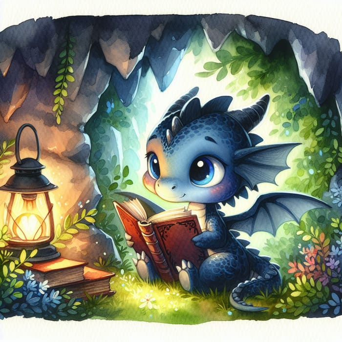 Enchanting Dragon Reading A Book By Lantern Light
