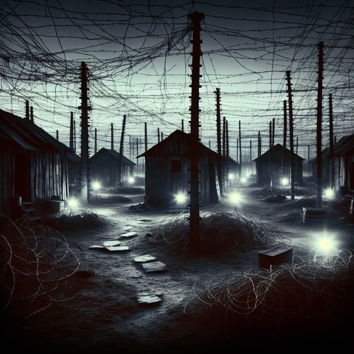 Bleak Abandoned Prison Camp under Twilight | Distressing Shadow