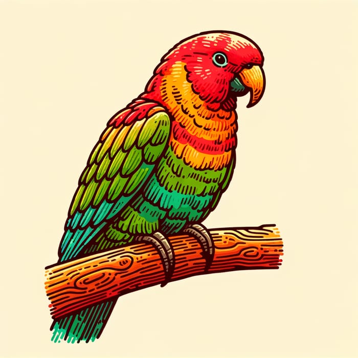 Simple Parrot Drawing - Colorful Feathers Illustration