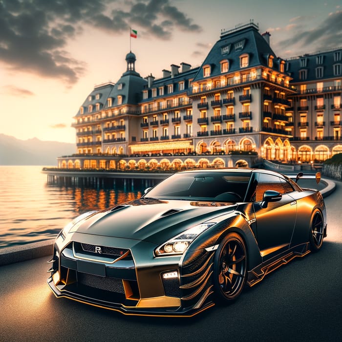 Black and Gold Nissan GTR R35 with Liberty Walk at 7-Star Hotel