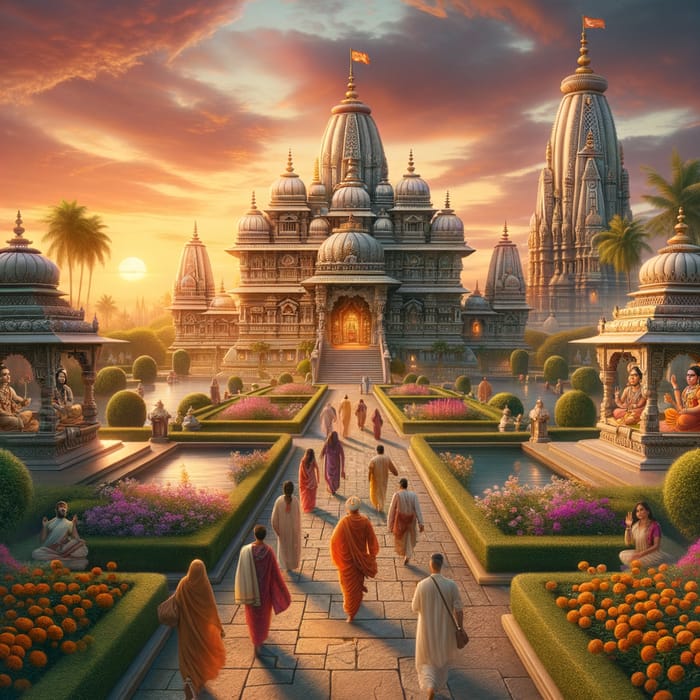 Tranquil Hindu Temple at Sunset