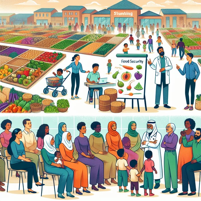 Food Security & Stunting Prevention: Diverse Marketplace Illustration
