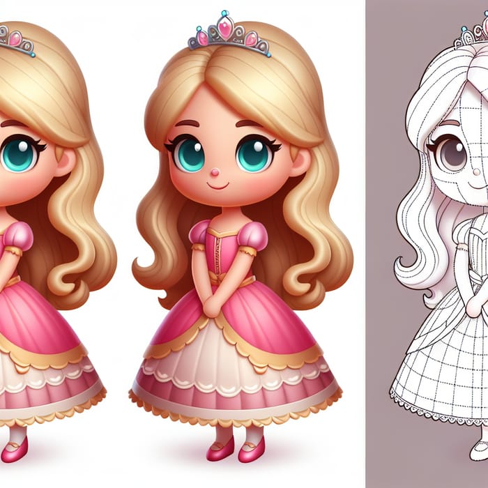 3D Cartoon Girl Doll Model in Princess Dress