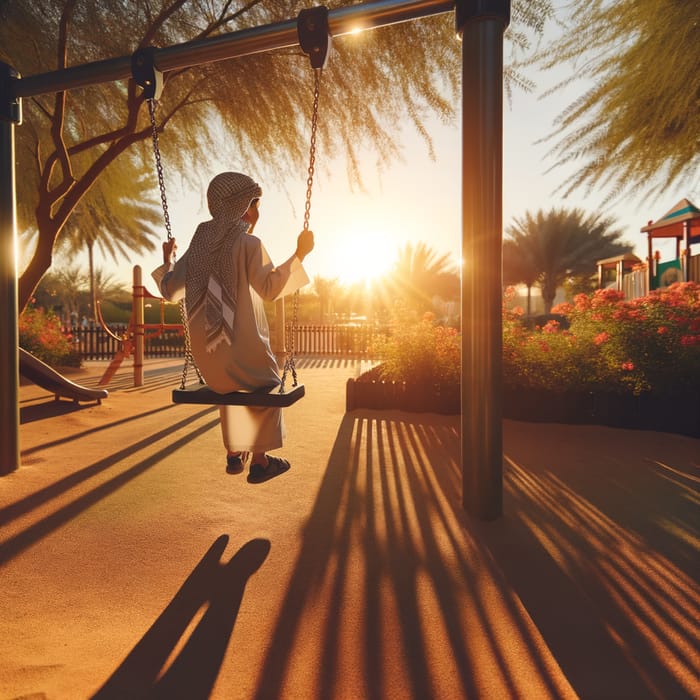 Child Playing in Park at Sunset