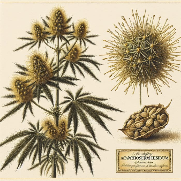 Beautiful Acanthospermum hispidium Botanical Illustration