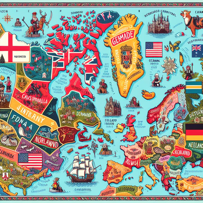 Educational Map Featuring Sweden, Germany, Canada & More