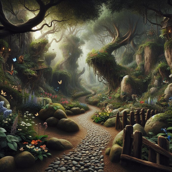 Enchanted Jungle Path with Fairies, Butterflies, and Magical Flora