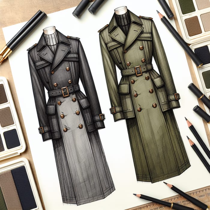Modern Military-Style Coat Fashion Sketch
