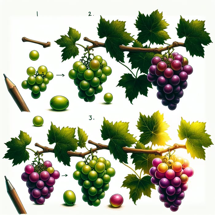 Grape Fruit Ripening Stages: Unripe to Ripe Detailed Illustration