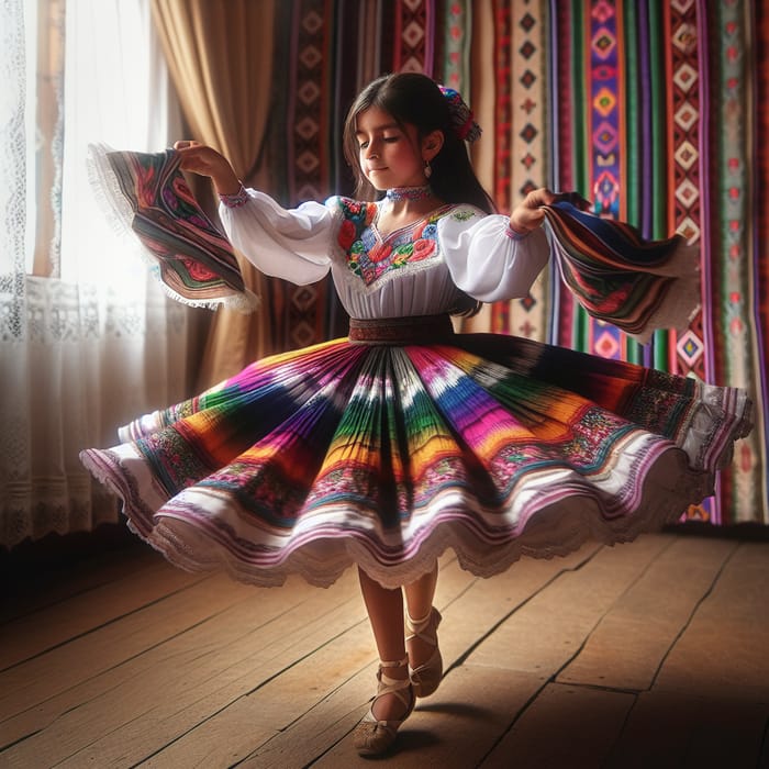 12-Year-Old Hispanic Girl Dancing Saya - Andean Traditional Dance