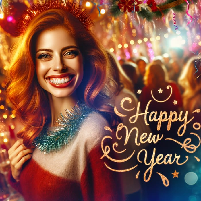 Cheerful Red-Haired Woman Wishing Happy New Year