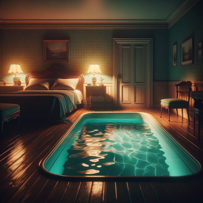 Cozy Turquoise Swimming Pool in Traditional Bedroom