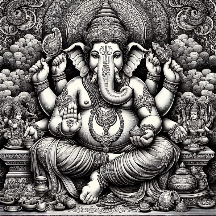 Lord Ganesha - Detailed Illustration in Hindu Mythology