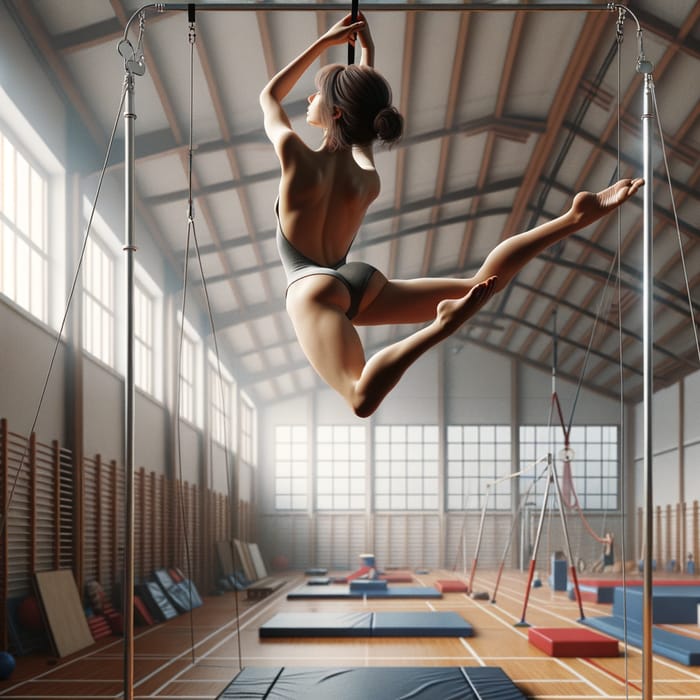 Teenage Girl Aerial Gymnastics in White Gymnasium