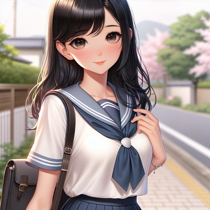 Japanese Teenage Girl in Traditional Uniform | Spring Scenery