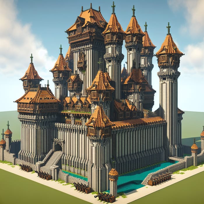 Towering Medieval Roman Castle with Copper Roofs in Minecraft HD