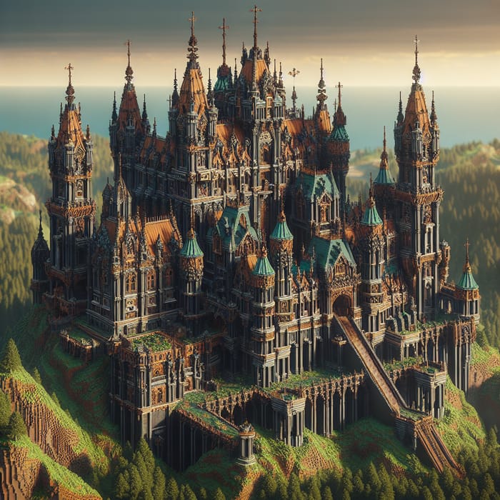 A Grand Gothic Castle on Hill | Minecraft 1.20 Details