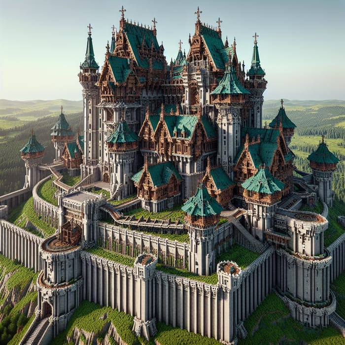 Grand Medieval Castle on Hilltop in Minecraft 1.20 with Oxidized Copper Roofs