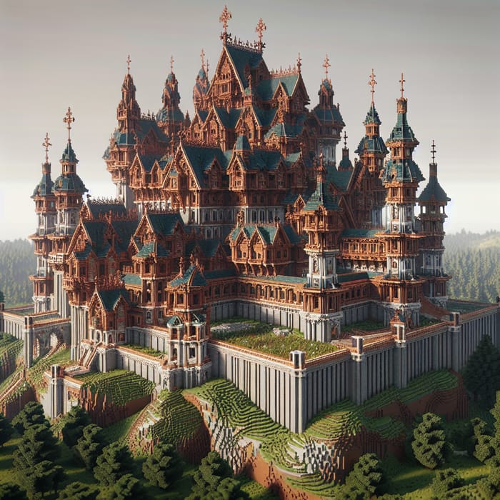 Very Large Castle on Hill with Copper Roofs in Minecraft 1.20