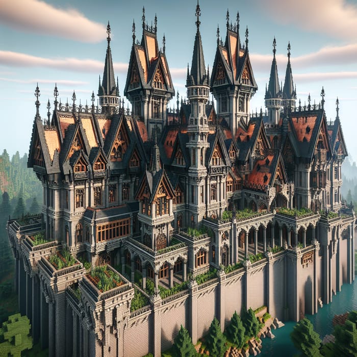 High Definition Gothic Medieval Modern Castle with Oxidized Copper Roofing in Minecraft