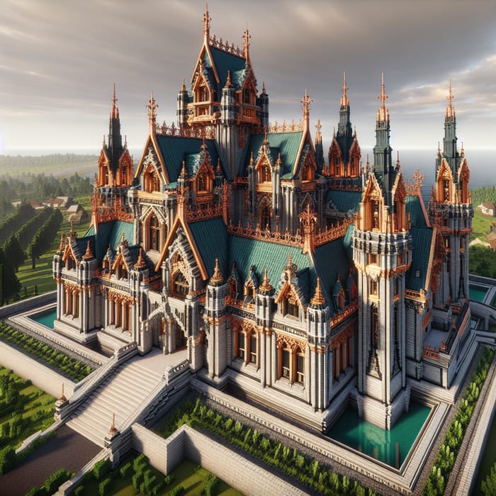 Modern High Definition Gothic Medieval Castle in Minecraft with Oxidized Copper Roofing