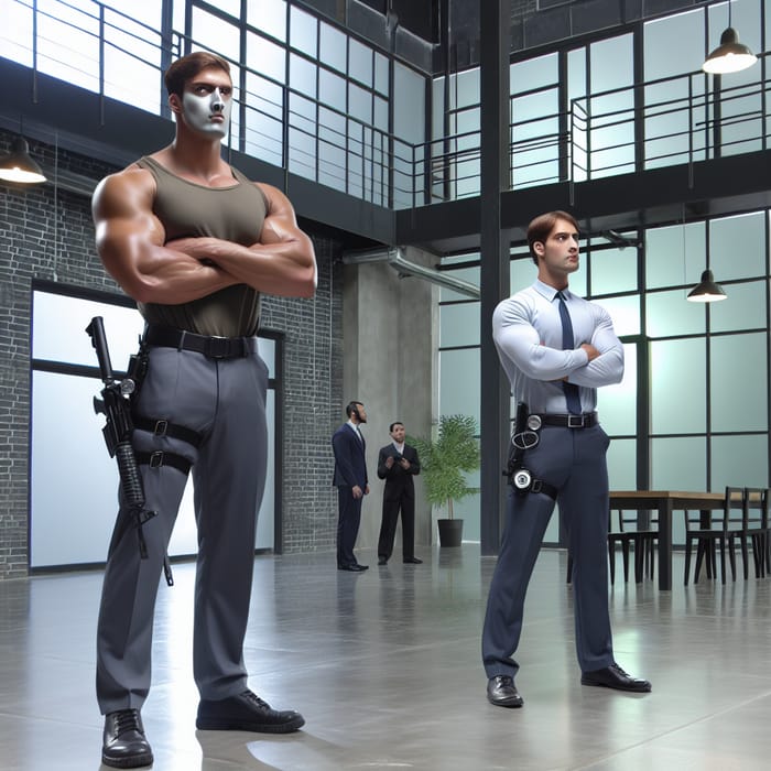Muscular Security Guard in an Indoor Setting