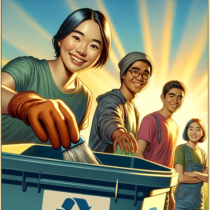 Smiling People Recycling in Sunny Poster Scene