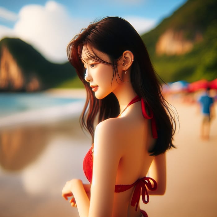 Dreamlike Korean Bikini Portrait in Vibrant Beach Setting