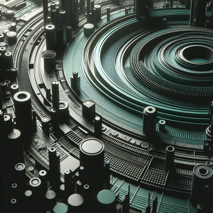 Dark Green Abstract with Circular Patterns | Futuristic Cyberpunk City Skyline