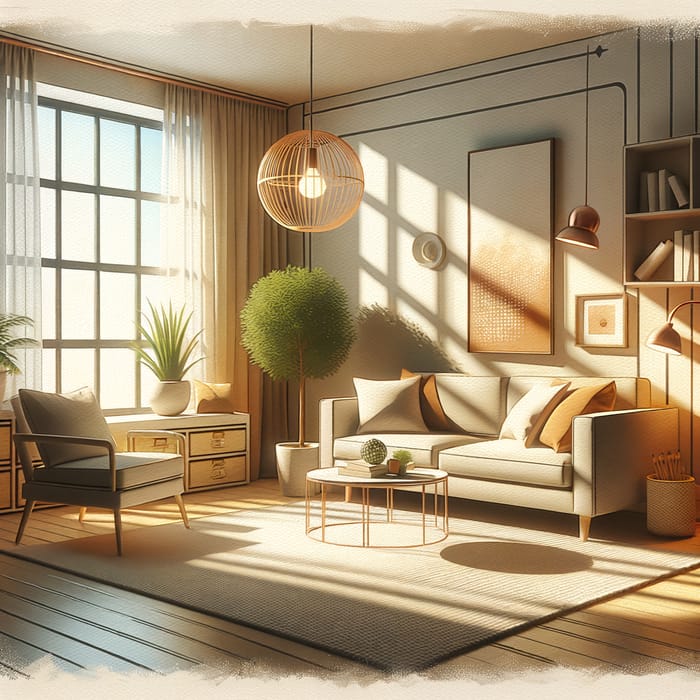 Cozy Minimalist Room: Tranquil Lofi Style Painting
