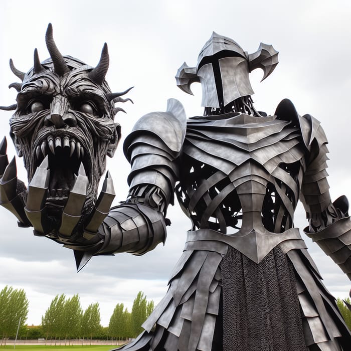 Imposing Black Iron Knight Defeating Monster - Symbolic Valor
