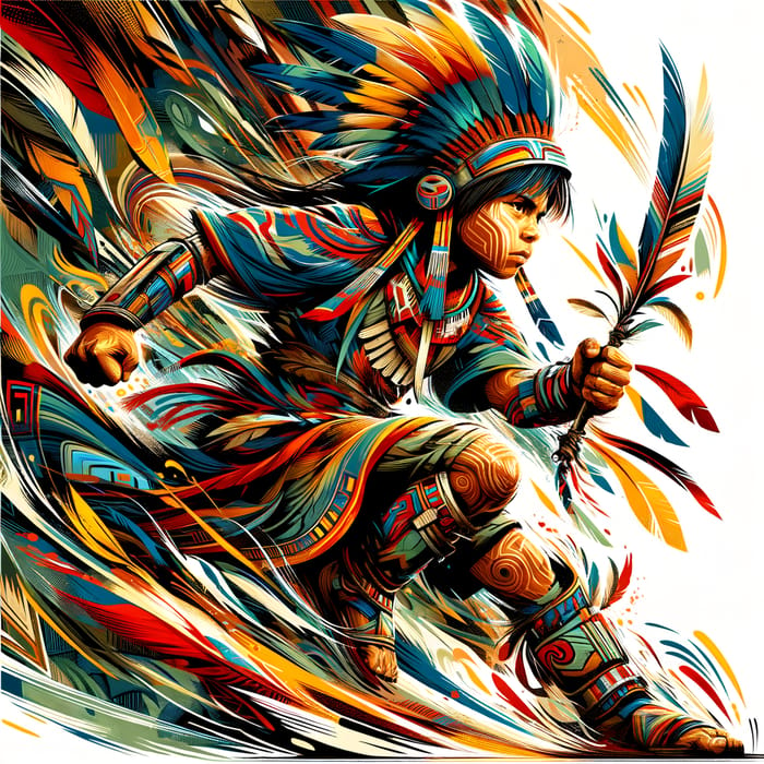 Brave Indigenous Child Warrior - Health Battle in Vibrant Graphic Design