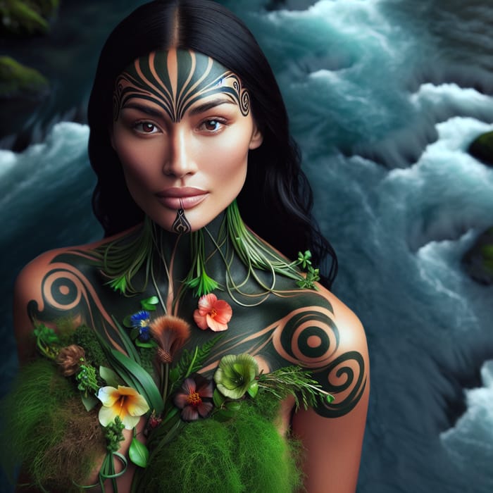 Papatuanuku Mother Earth with River Hair & Native Flora Dress