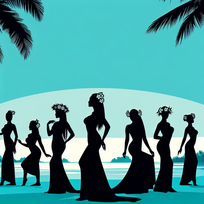 Graceful Polynesian Women in Vibrant Minimalism